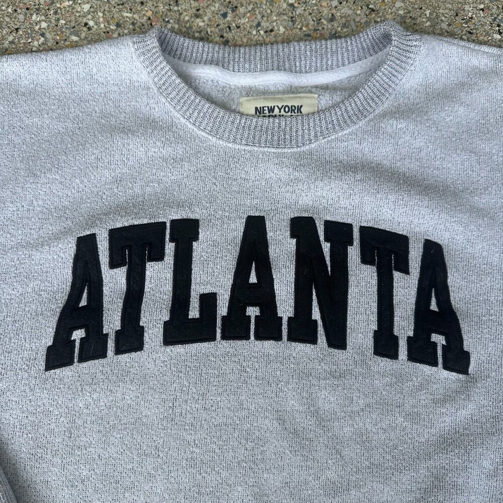 New York Popular Atlanta GA Crew Neck Sweatshirt Adult XL Gray Ribbed Hem